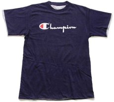 画像1: 80s Championチャンピオン スクリプト ビッグロゴ リバーシブルTシャツ 紺×杢グレー (1)