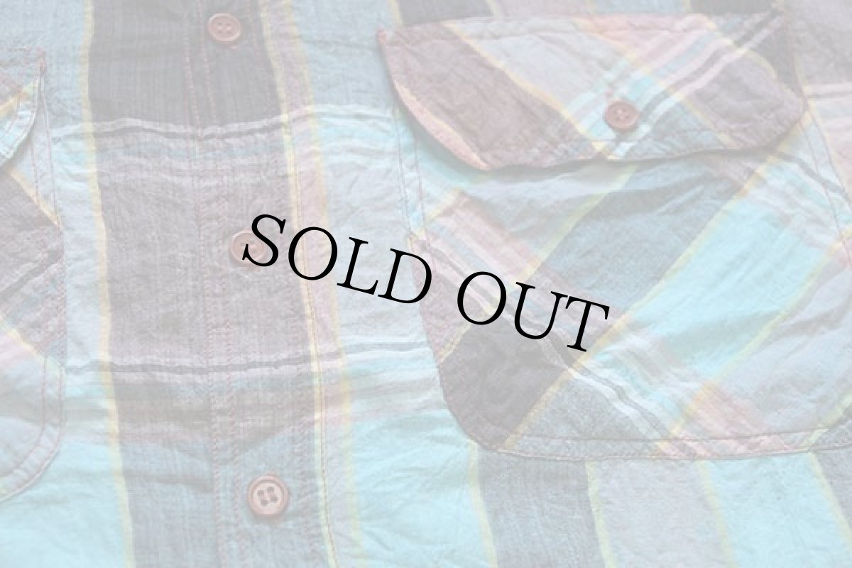 画像6: 80s Green Park マドラスチェック 半袖 コットンシャツ L★インド綿 (6)