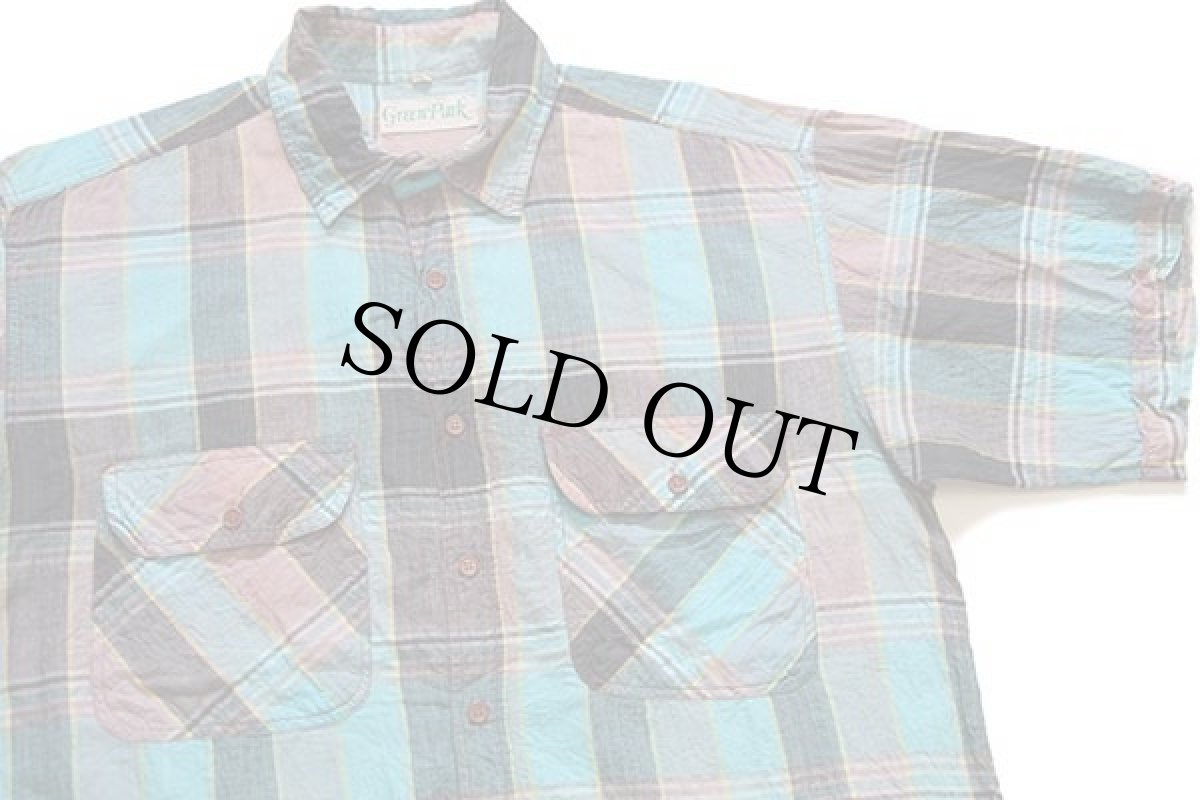 画像3: 80s Green Park マドラスチェック 半袖 コットンシャツ L★インド綿 (3)