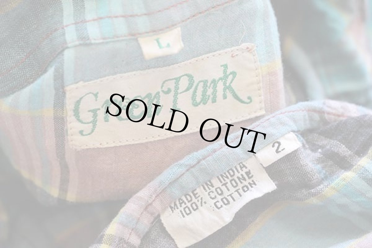 画像4: 80s Green Park マドラスチェック 半袖 コットンシャツ L★インド綿 (4)