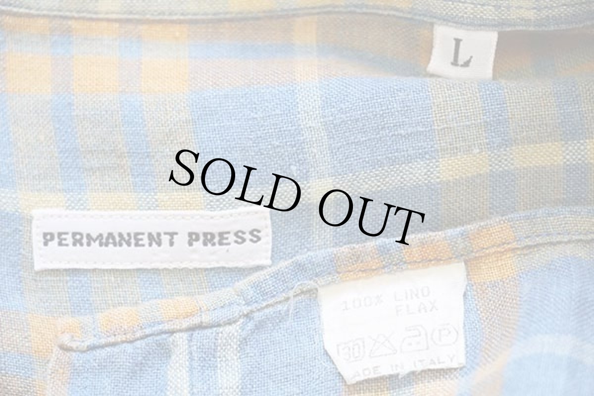 画像4: 80s イタリア製 UNKNOWN タータンチェック ボタンダウン 半袖 リネンシャツ L (4)