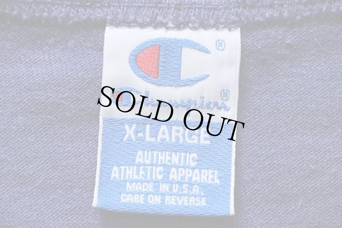 画像4: 90s USA製 Championチャンピオン ワンポイント スクリプト ロゴ コットンTシャツ 青紺 XL (4)