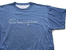 画像5: 90s Championチャンピオン スクリプト ビッグロゴ リバーシブルTシャツ 杢ブルー×杢ライトグレー (5)