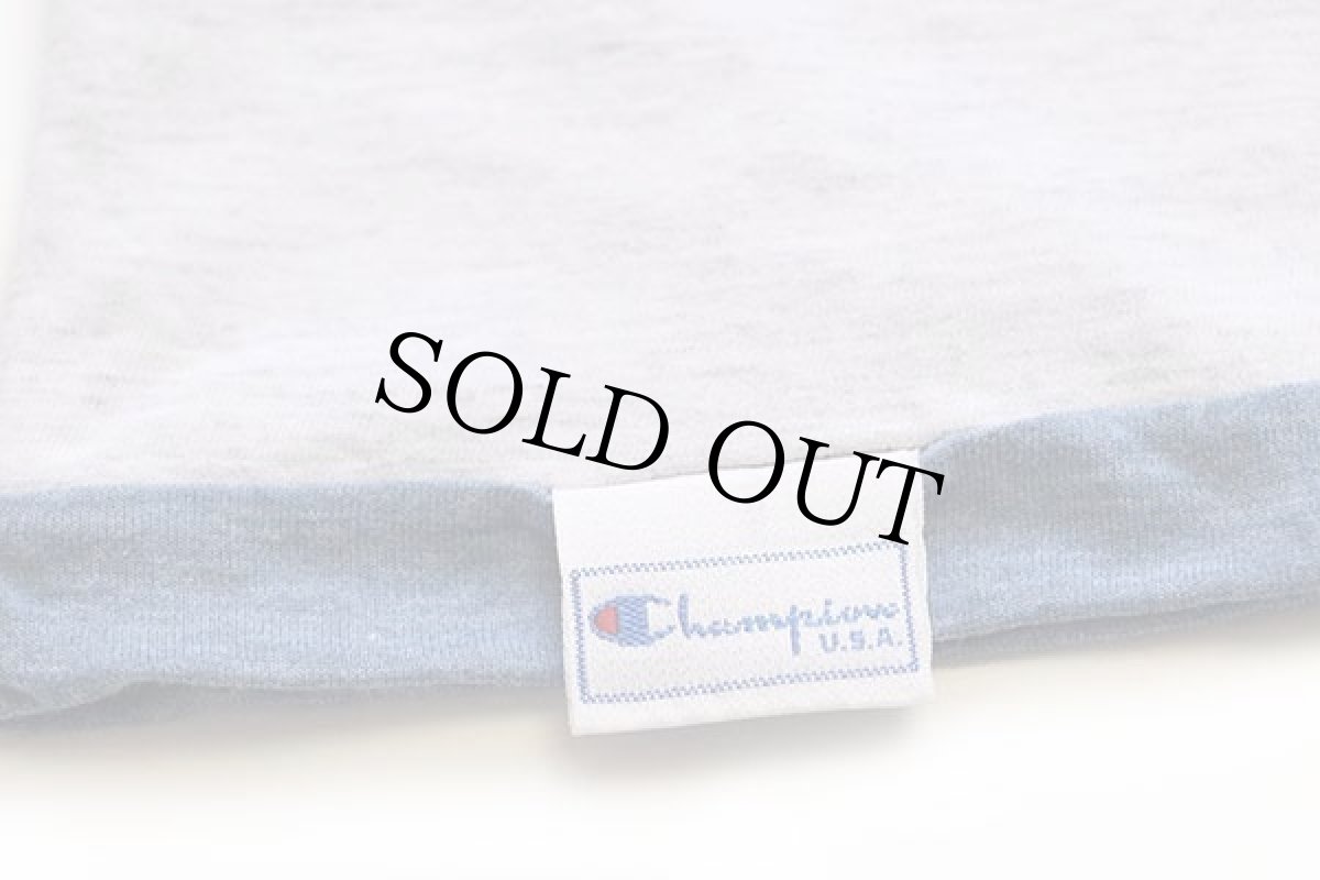 画像7: 90s Championチャンピオン スクリプト ビッグロゴ リバーシブルTシャツ 杢ブルー×杢ライトグレー (7)