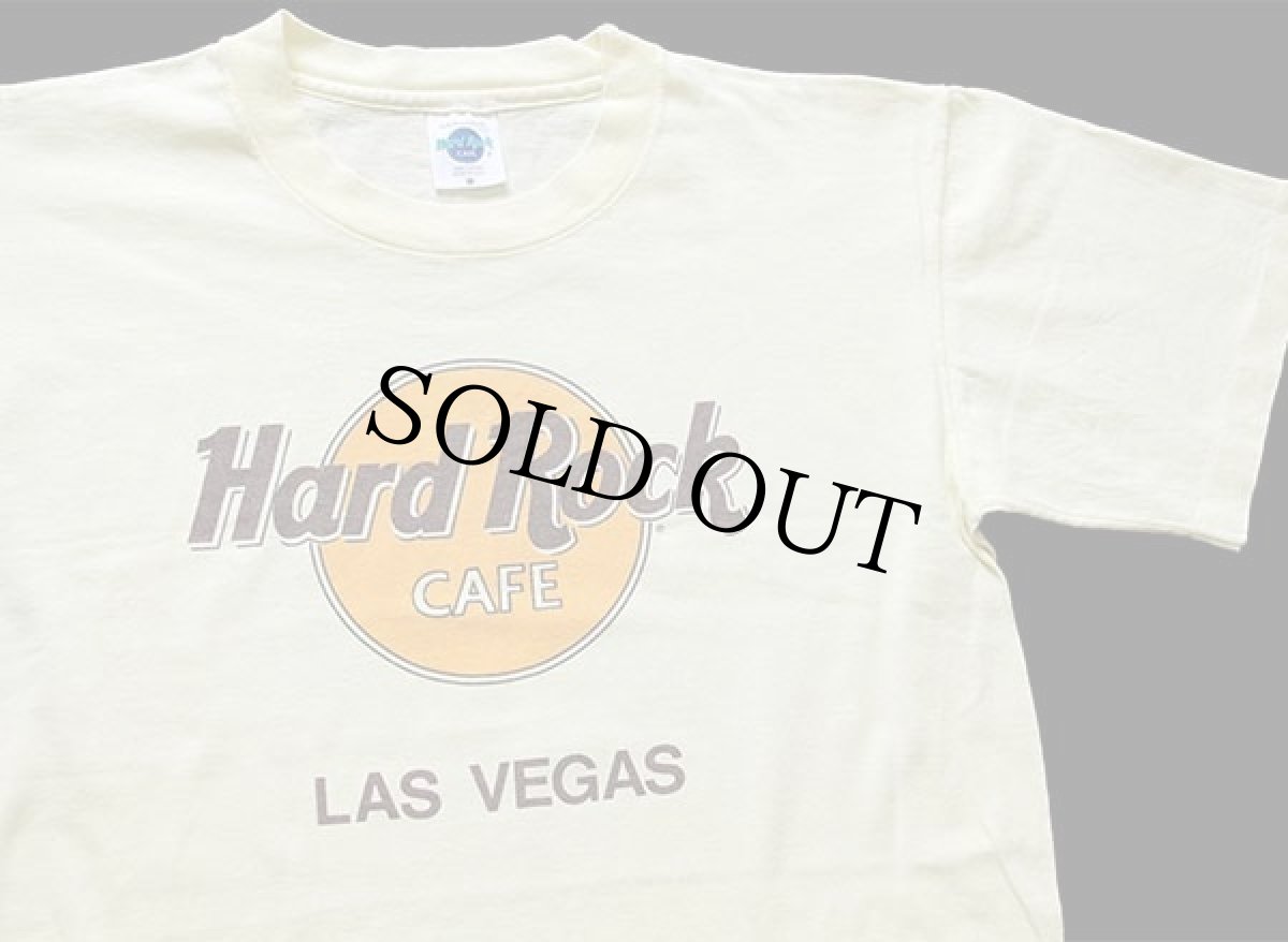 画像1: 90s USA製 Hard Rock CAFE ハードロック カフェ LAS VEGAS コットンTシャツ 薄黄 M (1)