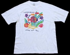 画像2: 90s USA製 crazy shirts LAGUNA BERACH UNDER THE SEA... 両面 染み込みプリント アート コットンTシャツ 白 M (2)