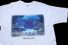 画像1: 90s USA製 TORTOLA, B.V.I. イルカ 熱帯魚 アート コットンTシャツ 白 XL (1)