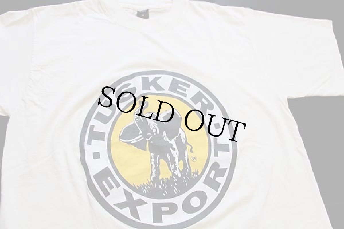 画像1: ケニア製 TUSKER EXPORT ゾウ 両面プリント コットンTシャツ 生成り M (1)
