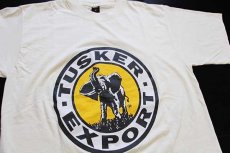 画像1: ケニア製 TUSKER EXPORT ゾウ 両面プリント コットンTシャツ 生成り M (1)