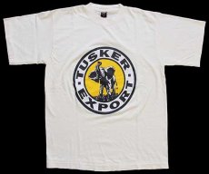 画像2: ケニア製 TUSKER EXPORT ゾウ 両面プリント コットンTシャツ 生成り M (2)
