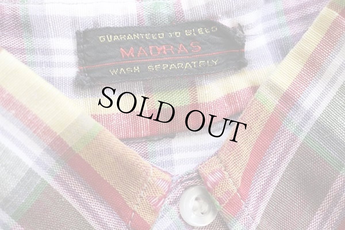 画像4: 60s UNKNOWN マドラスチェック 三点留め ボタンダウン 半袖 コットンシャツ (4)