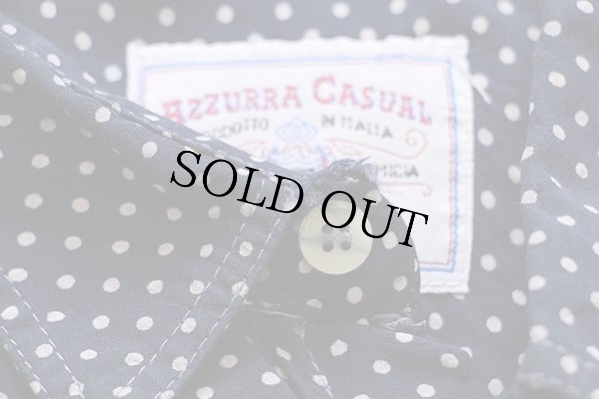 画像6: 90s イタリア製 AZZURRA ドット柄 比翼 半袖 レーヨンシャツ 紺×白 XL (6)