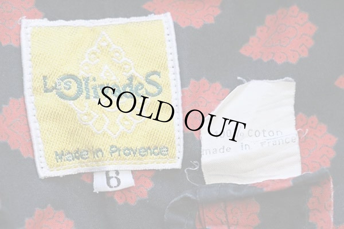 画像4: 90s フランス製 Les Olivades 総柄 ボタンダウン 半袖 コットンシャツ 黒×赤 6 (4)