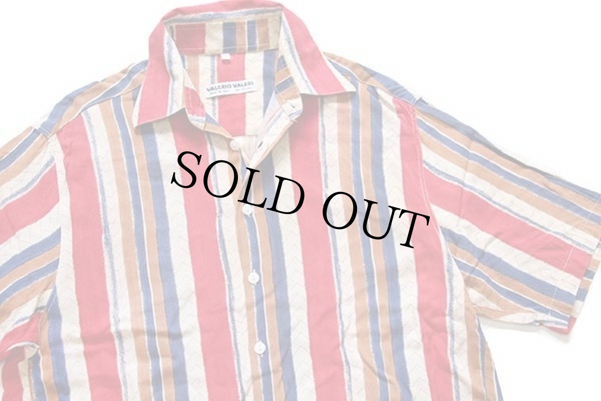 画像3: 90s イタリア製 VALERIO VALERI ランダムストライプ 半袖 レーヨンシャツ M (3)