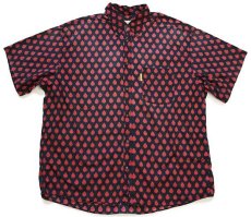 画像1: 90s フランス製 Les Olivades 総柄 ボタンダウン 半袖 コットンシャツ 黒×赤 6 (1)