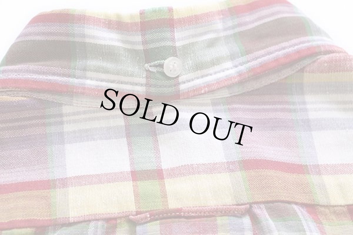 画像5: 60s UNKNOWN マドラスチェック 三点留め ボタンダウン 半袖 コットンシャツ (5)