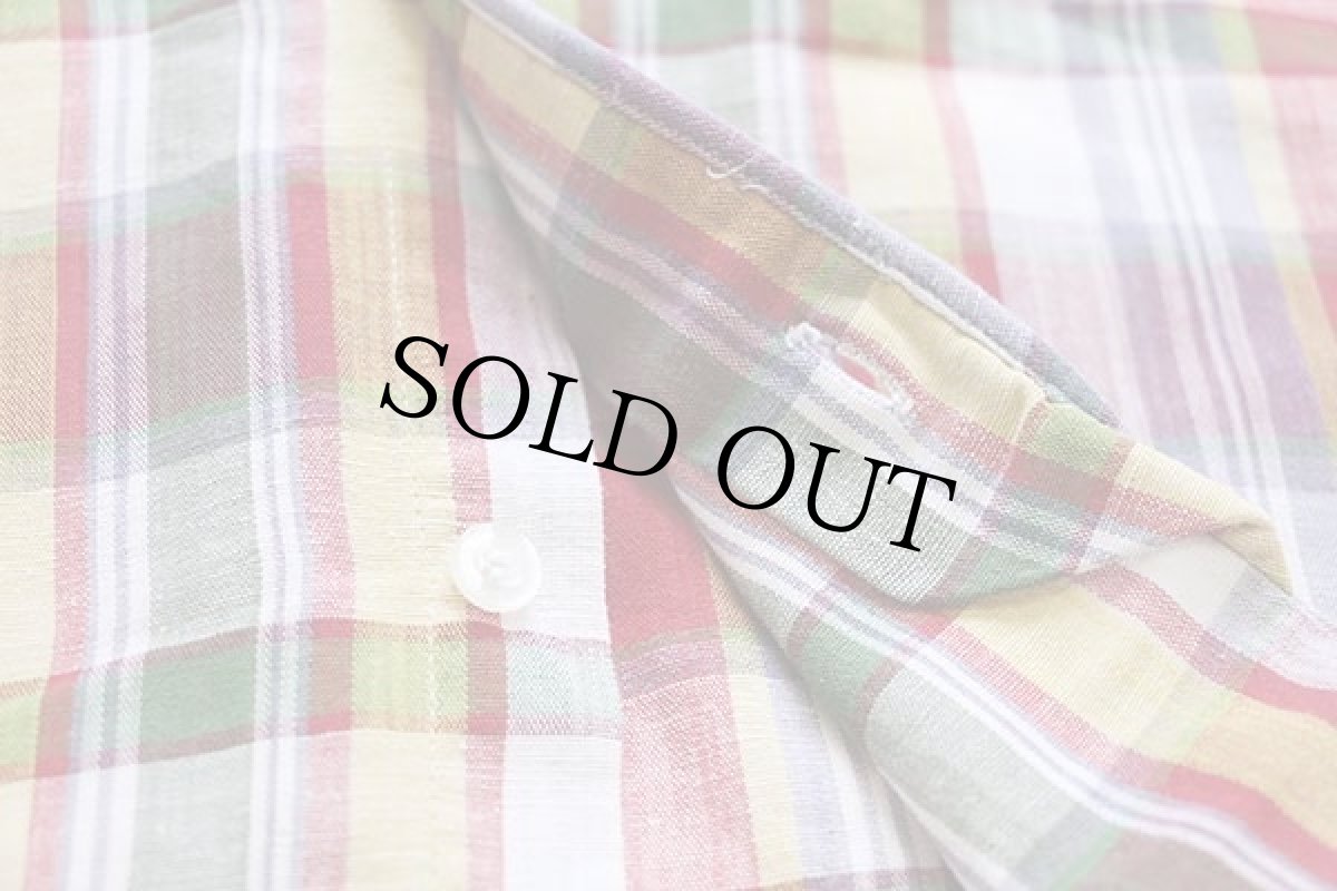 画像6: 60s UNKNOWN マドラスチェック 三点留め ボタンダウン 半袖 コットンシャツ (6)