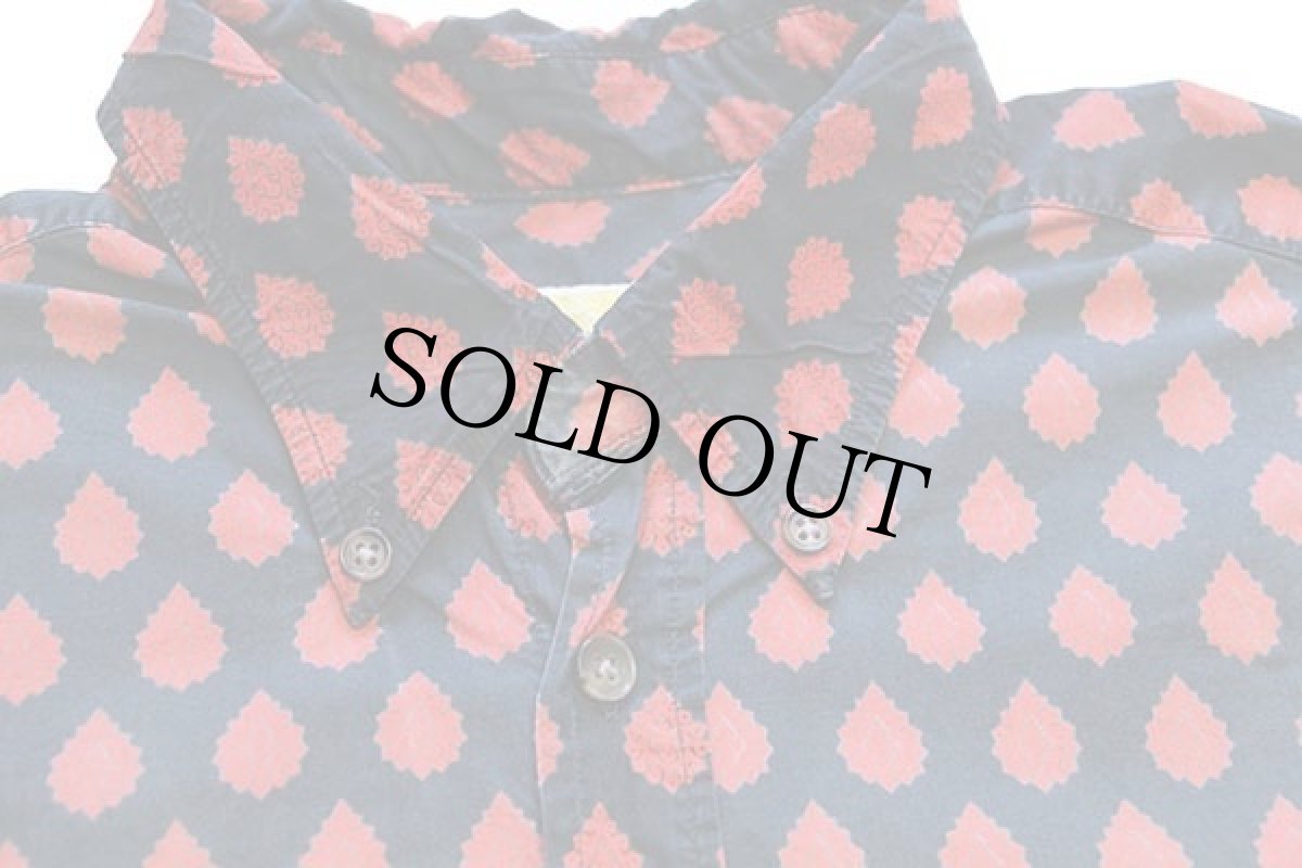 画像5: 90s フランス製 Les Olivades 総柄 ボタンダウン 半袖 コットンシャツ 黒×赤 6 (5)