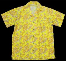 画像1: 80s イタリア製 IMEC UOMO ボタニカル柄 半袖 コットン オープンカラーシャツ 黄 (1)