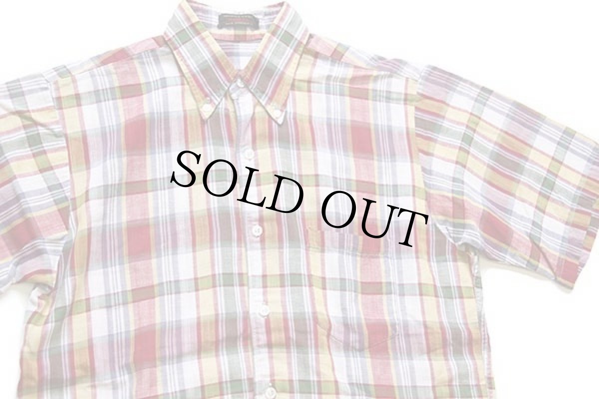 画像3: 60s UNKNOWN マドラスチェック 三点留め ボタンダウン 半袖 コットンシャツ (3)