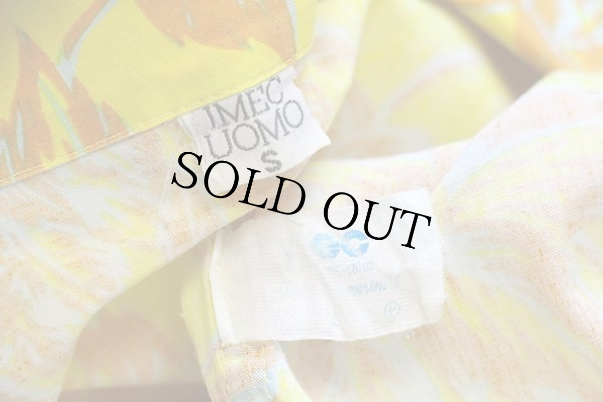 画像4: 80s イタリア製 IMEC UOMO ボタニカル柄 半袖 コットン オープンカラーシャツ 黄 (4)