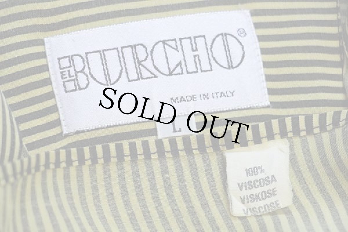 画像4: 80s イタリア製 BURCHO ストライプ 半袖 レーヨンシャツ 黒×黄 L (4)