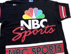 画像1: 90s USA製 PRO PLAYER NBC SPORTS ビッグロゴ 両面プリント コットンTシャツ 黒 XL (1)