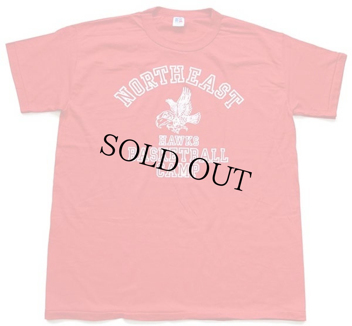画像2: デッドストック★80s USA製 RUSSELLラッセル NORTHEAST HAWKS BASKETBALL CAMP マスコット Tシャツ 赤 L★A (2)