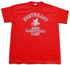 画像2: デッドストック★80s USA製 RUSSELLラッセル NORTHEAST HAWKS BASKETBALL CAMP マスコット Tシャツ 赤 L★A (2)