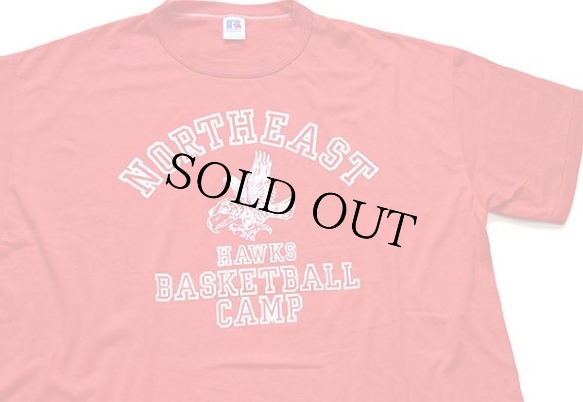 画像1: デッドストック★80s USA製 RUSSELLラッセル NORTHEAST HAWKS BASKETBALL CAMP マスコット Tシャツ 赤 XL★D (1)