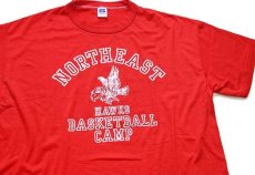 画像1: デッドストック★80s USA製 RUSSELLラッセル NORTHEAST HAWKS BASKETBALL CAMP マスコット Tシャツ 赤 XL★D (1)