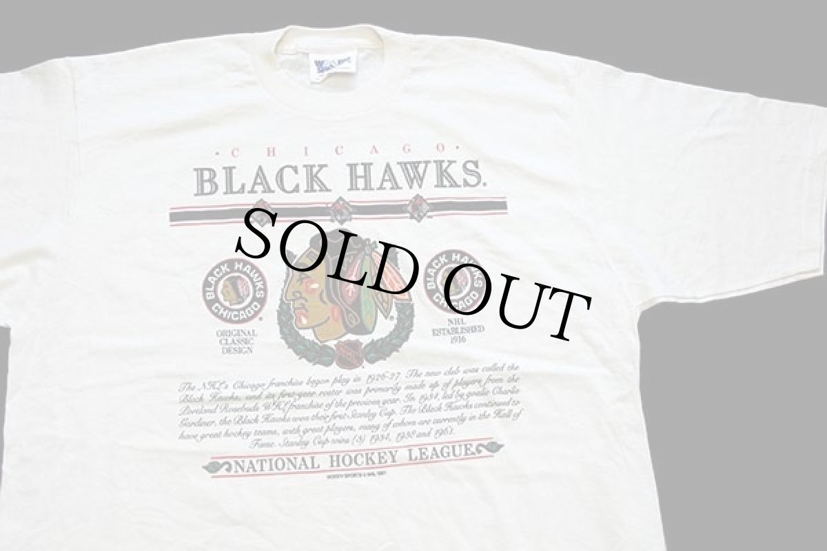 画像1: 90s カナダ製 NHL CHICAGO BLACK HAWKS コットンTシャツ 生成り XL (1)