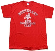 画像2: デッドストック★80s USA製 RUSSELLラッセル NORTHEAST HAWKS BASKETBALL CAMP マスコット Tシャツ 赤 L★C (2)