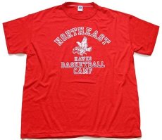 画像2: デッドストック★80s USA製 RUSSELLラッセル NORTHEAST HAWKS BASKETBALL CAMP マスコット Tシャツ 赤 XL★D (2)