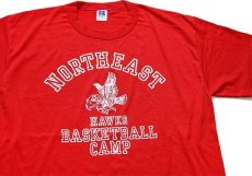 画像1: デッドストック★80s USA製 RUSSELLラッセル NORTHEAST HAWKS BASKETBALL CAMP マスコット Tシャツ 赤 L★B (1)