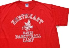 画像1: デッドストック★80s USA製 RUSSELLラッセル NORTHEAST HAWKS BASKETBALL CAMP マスコット Tシャツ 赤 L★C (1)