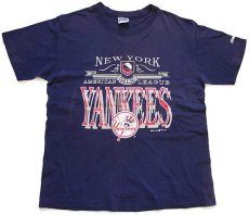 画像2: 90s USA製 MLB NEW YORK YANKEES ニューヨーク ヤンキース コットンTシャツ ナス紺 L (2)