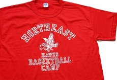 画像1: デッドストック★80s USA製 RUSSELLラッセル NORTHEAST HAWKS BASKETBALL CAMP マスコット Tシャツ 赤 L★A (1)