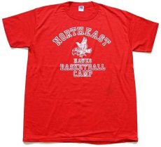 画像2: デッドストック★80s USA製 RUSSELLラッセル NORTHEAST HAWKS BASKETBALL CAMP マスコット Tシャツ 赤 L★B (2)