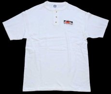 画像2: 90s USA製 FLORIDA AUTO AUCTION OF ORLANDO 太陽 刺繍 ヘンリーネック コットンTシャツ 生成り L (2)