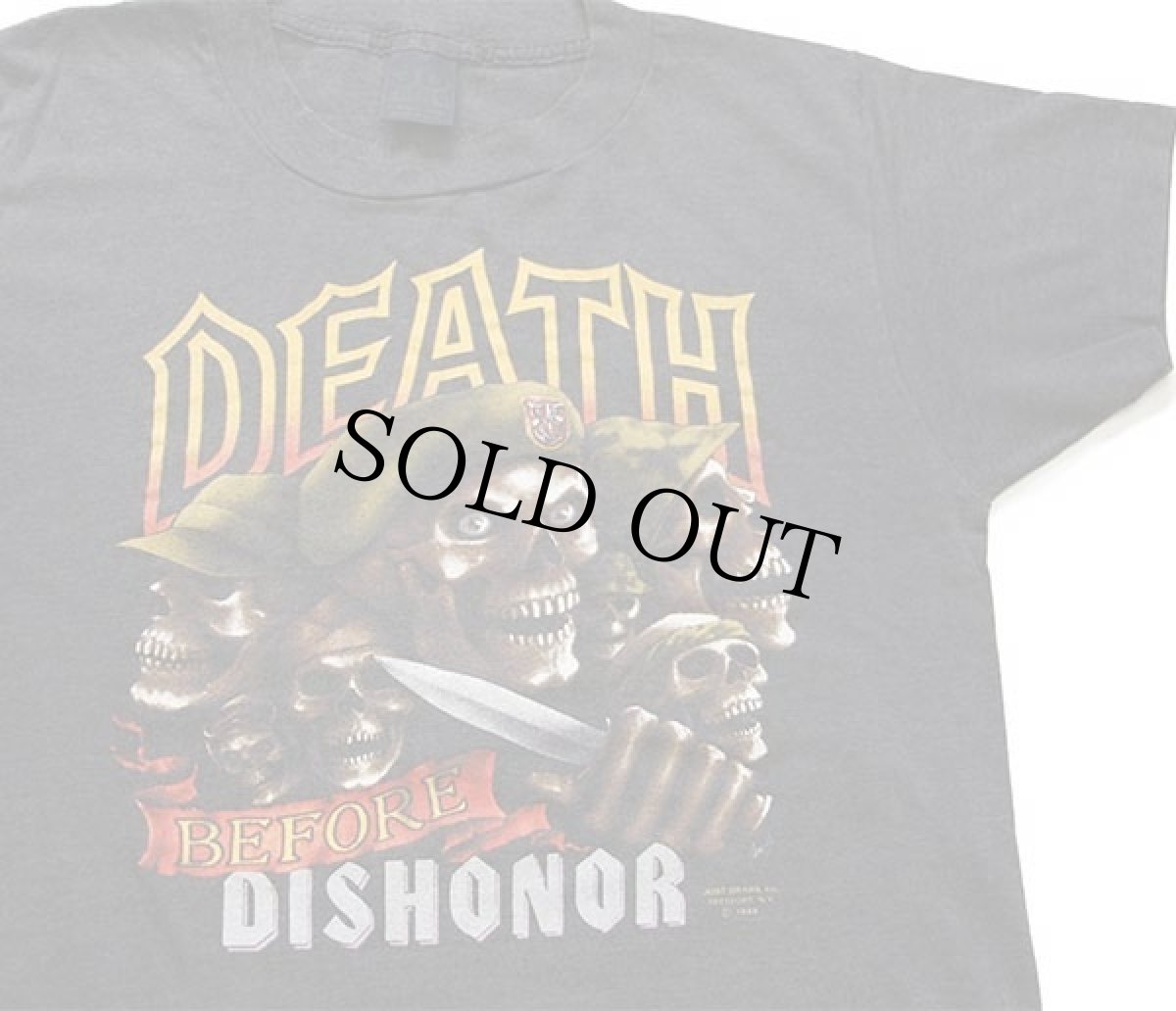 画像1: 80s USA製 3D EMBLEM DEATH BEFORE DISHONOR スカル Tシャツ チャコールグレー M (1)