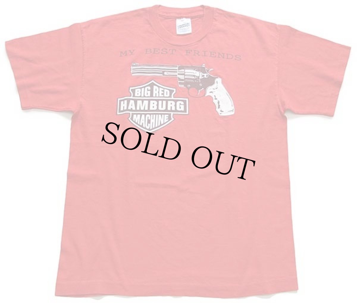 画像2: 90s アイルランド製 BIG RED HAMBURG MACHINE リボルバー コットンTシャツ 赤 L (2)