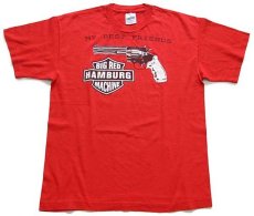 画像2: 90s アイルランド製 BIG RED HAMBURG MACHINE リボルバー コットンTシャツ 赤 L (2)