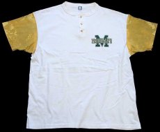 画像2: 90s USA製 McDONALD'S ブリーチ加工 ツートン ヘンリーネック コットンTシャツ 白×黄土色 XL (2)