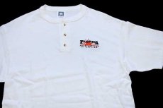 画像1: 90s USA製 FLORIDA AUTO AUCTION OF ORLANDO 太陽 刺繍 ヘンリーネック コットンTシャツ 生成り L (1)