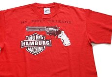 画像1: 90s アイルランド製 BIG RED HAMBURG MACHINE リボルバー コットンTシャツ 赤 L (1)