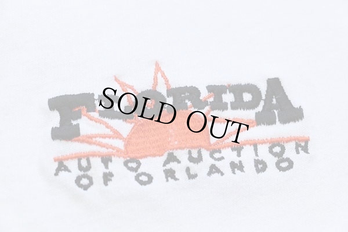 画像5: 90s USA製 FLORIDA AUTO AUCTION OF ORLANDO 太陽 刺繍 ヘンリーネック コットンTシャツ 生成り L (5)