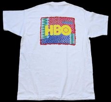 画像1: 90s USA製 HBO ロゴ アート 両面プリント コットンTシャツ 白 XL (1)
