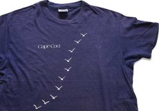 画像1: 80s USA製 Hanes Cape Cod カモメ コットンTシャツ ナス紺 フェード XL (1)