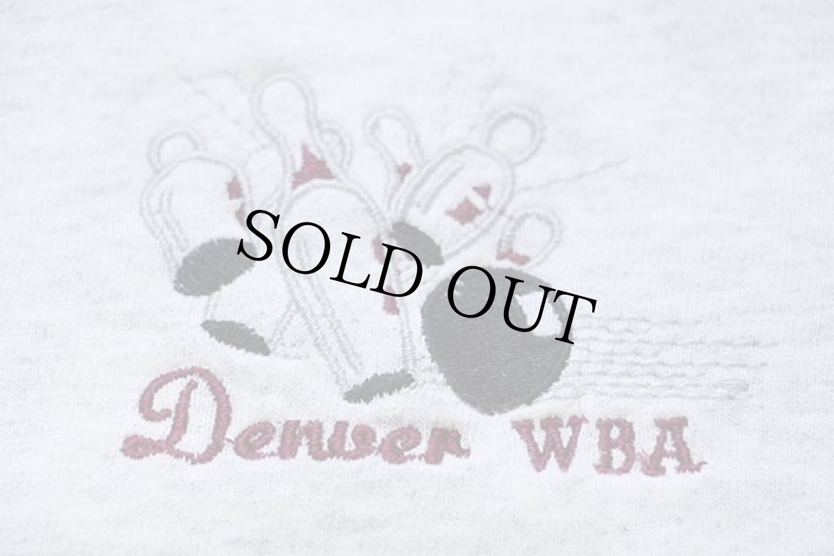 画像5: 90s USA製 Denver WBA ボウリング刺繍 ツートン ヘンリーネック コットンTシャツ 杢ライトグレー×ワインレッド 2X★特大 (5)